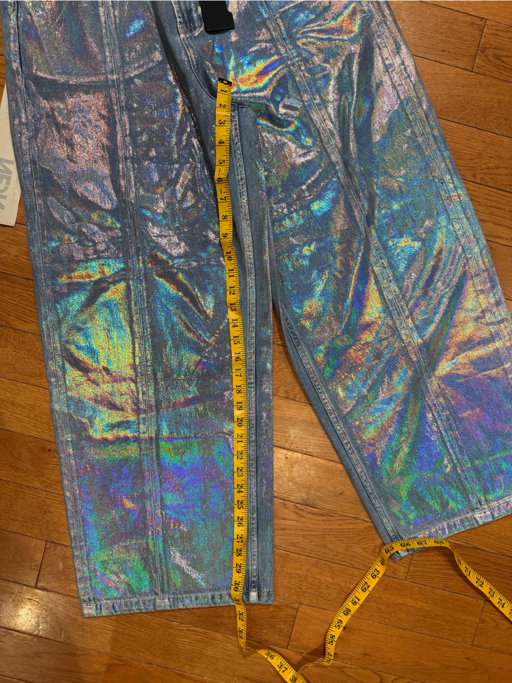 NWT Neon Denim Leroy Coated Wide-Leg Jeans Holographic Silver 28 - Picture 5 of 15